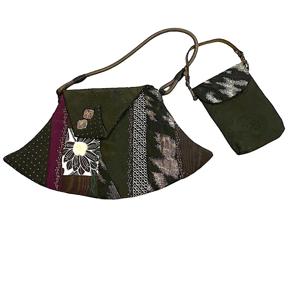 Boho Artisan Vibe Black Handmade Textile Handbag and Detachable Smaller Bag